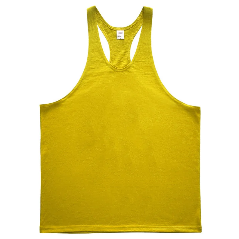 Брендовая одежда для бодибилдинга, майка для мужчин, хлопковая Мужская майка, мужская майка для фитнеса, майка для мускулистых мужчин - Цвет: yellow plain