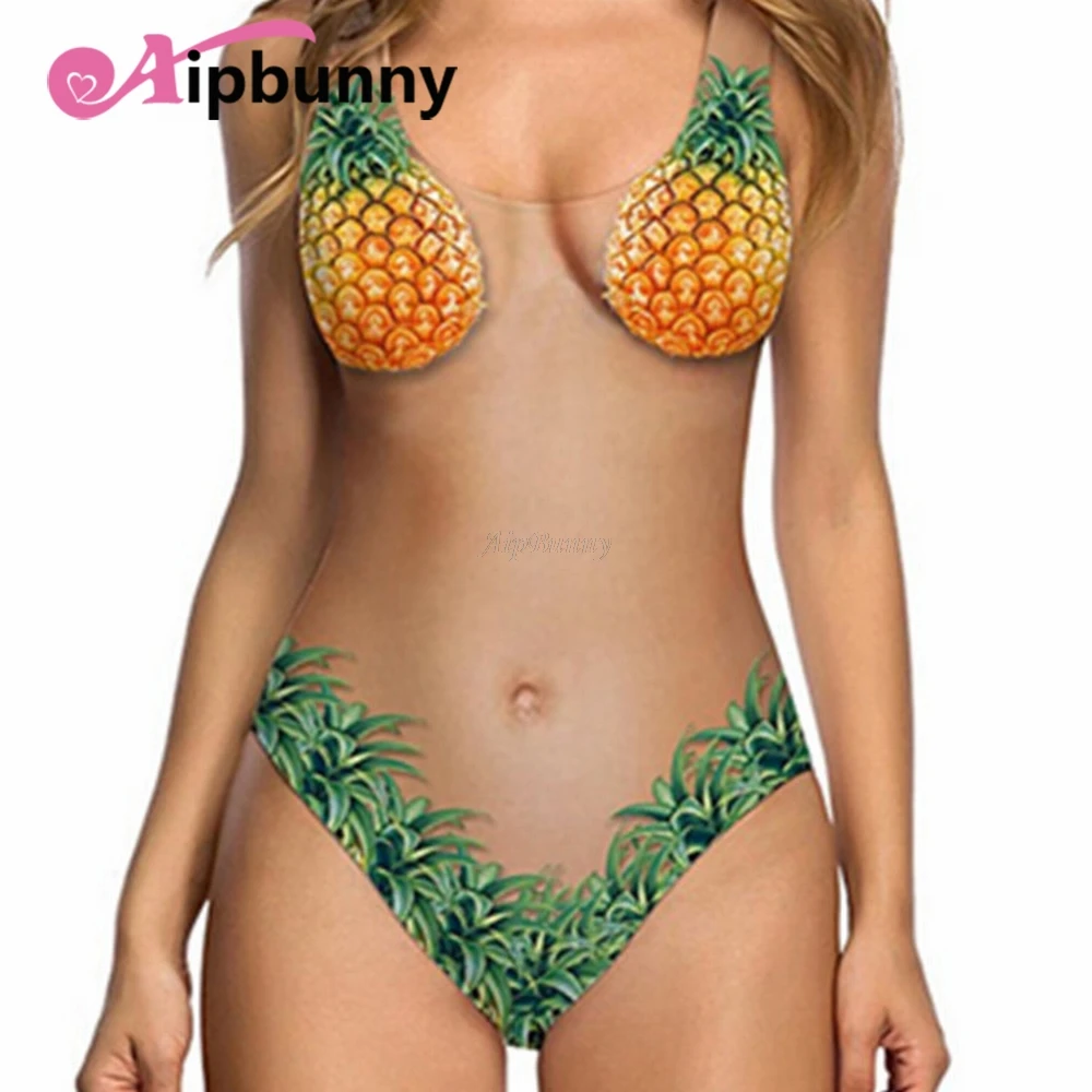 

Aipbunny 2018 Mesh Fruits Flower One Piece Swimsuit Printed Bikinis Swimwear Women Bathing Suit Maillot De Bain Femme Monokini