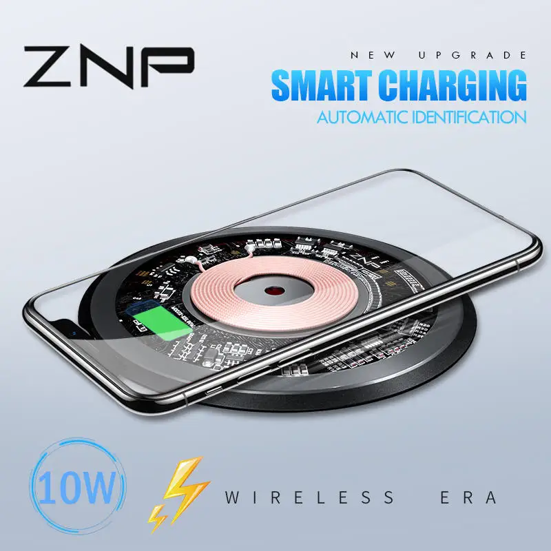 

ZNP 10W Qi Wireless Charger for iPhone X XS Max 8 Plus Fast Wireless Charging Pad or Samsung S9 S10 Huawei P30 Pro Charger Pad