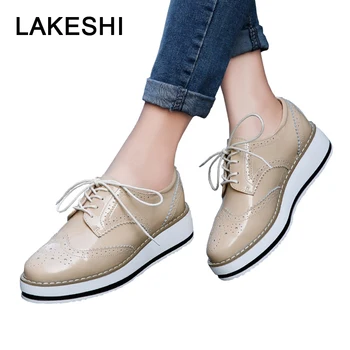

Brand Spring Women Platform Shoes Woman Brogue Patent Leather Flats Lace Up Footwear Female Flat Oxford Shoes For Women Shoes