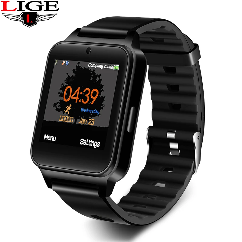LIGE новые спортивные Смарт-часы с Bluetooth, шагомер, поддержка sim-карты, музыкальная камера, умные часы для мужчин и женщин, модели Reloj inteligente - Цвет: black