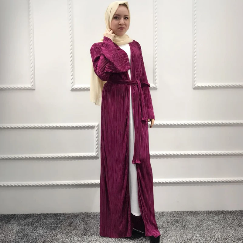 Абая кимоно Дубай кафтан ислам плиссированный кардиган мусульманский хиджаб платье джилбаб халат Кафтан Абая для женщин турецкая исламская одежда