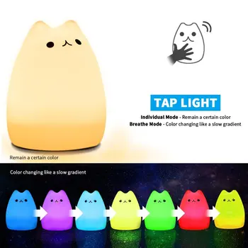 

Wrumava Colorful Cat Silicone LED Night Light Rechargeable Touch Sensor light 2 Modes Children Cute Night Lamp Bedroom Light