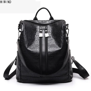 

Women Men Backpack Simple Rucksack Leisure Student School bag Soft PU Leather Alligator Women Bag feminine backpack T1370