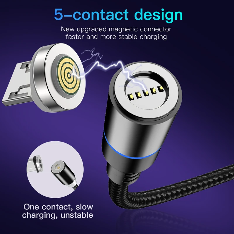 ! ACCEZZ Newst 3A كابل مغناطيسي ل فون XS ماكس XR المصغّر usb نوع C لهواوي سامسونج Xiaomi 5 حفرة سريع شحن كابل بيانات