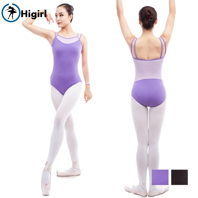 adult camisole double black ballet leotards costumes with lace women