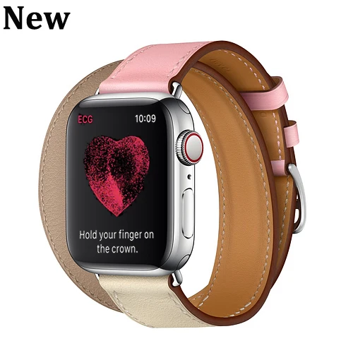 Ремешок для apple watch Band 44 мм 40 мм correa iwatch 42 мм 38 мм 5 4 3 2 кожаный двойной тур Браслет apple watch 5 4 аксессуары - Цвет ремешка: Sakura Craie Argile