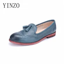 YINZO/лоферы; женские слипоны из овечьей кожи с круглым носком; оксфорды «Bullock» на плоской подошве ручной работы; женская обувь из натуральной кожи; большие размеры