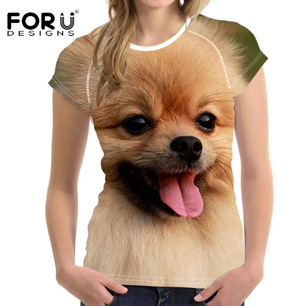 FORUDESIGNS Kawaii 3D Dog Pomeranian Print Women Summer T Shirts ...