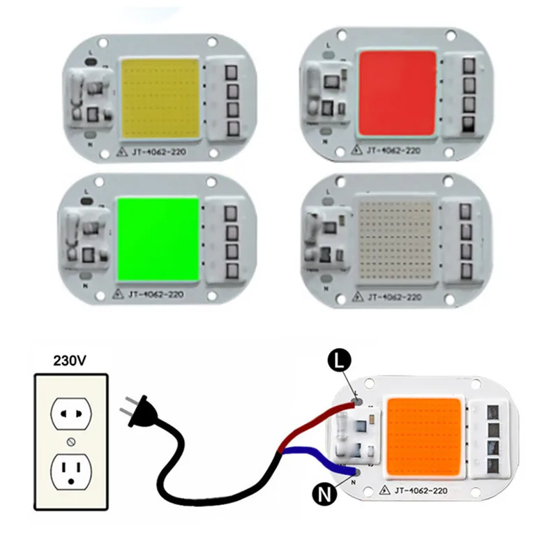 LED COB IC 50 Вт Красный Синий Зеленый Желтый Розовый AC 220 В нм Smart драйвер высокой