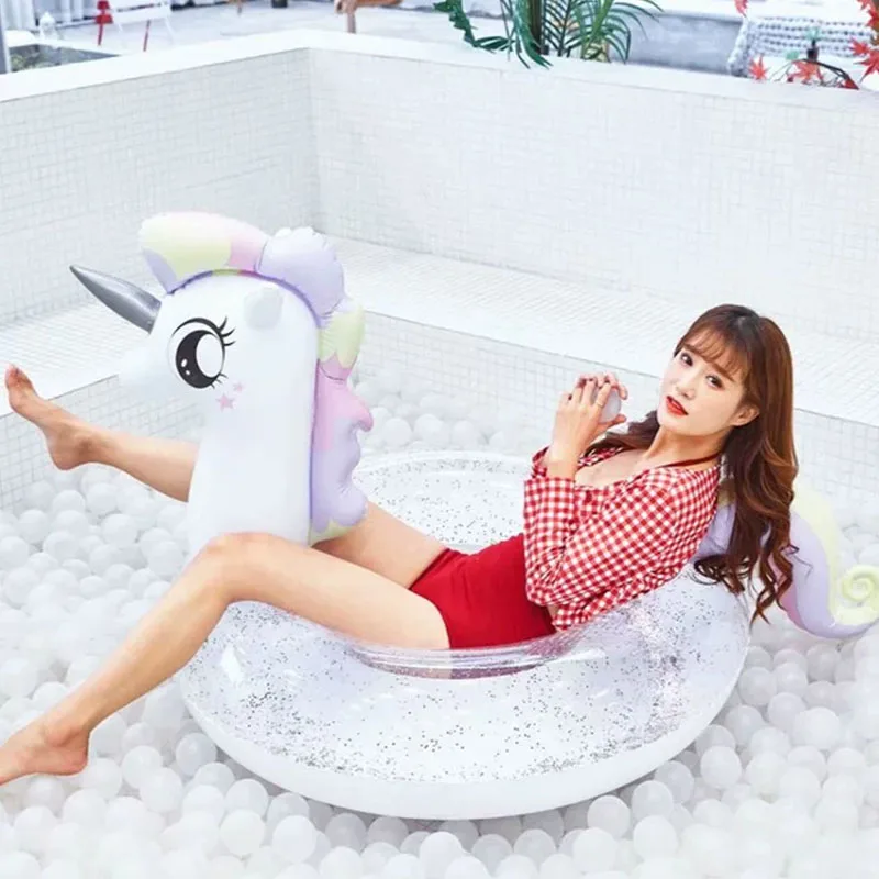 

Super Large Pegasus Unicorn Swimming Ring The New Adult Summer Party Shiny Inflatable Seat Float Kid Gift Pool Toys Beach Party