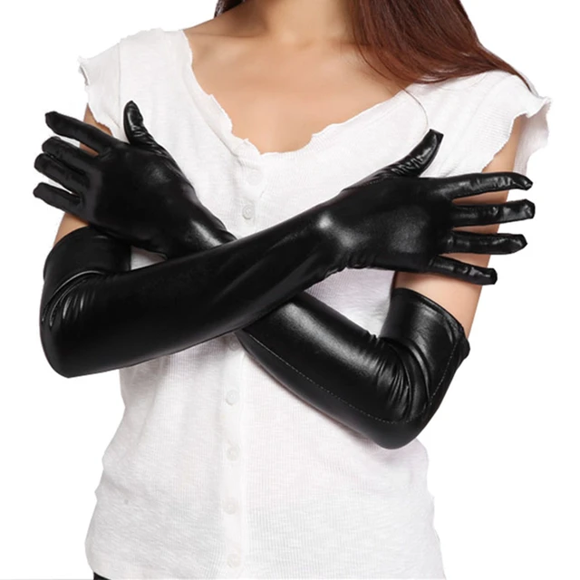 2 Colors Womens Sexy Faux Long Leather Gloves Fashi
