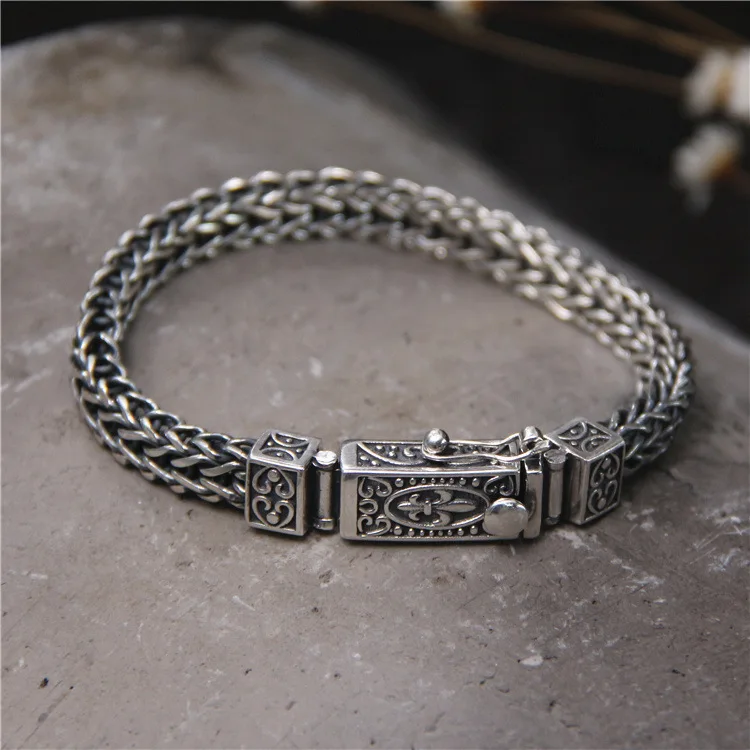 

Starfield Bracelet Silver Accessories S925 Sterling Silver Braided Dragon Bones Domineering Men's Retro Thai Silver Jewelry