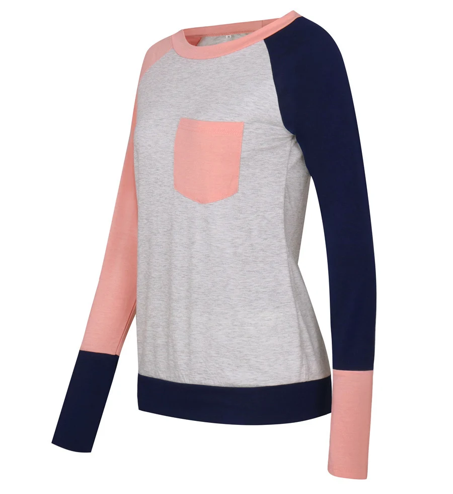 Gladiolus Hot Fashion Patchwork T Shirt Women 2018 Long Sleeve O-Neck Pocket Style Women Tops T-shirt Autumn Ladies Tee Shirts  (21)