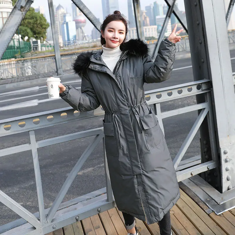 2019 Winter New Korean Style Long Parka Jacket Fashion Down Cotton Outerwear Slim Women Hooded Fur Collar Thicken Overcoat f1351