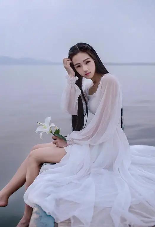 

Girls Fairy Chiffon Dress Womens White Dresses Long Lantern Sleeve Fantasy Princess Maxi Elegant High Quality Floor Length Dress