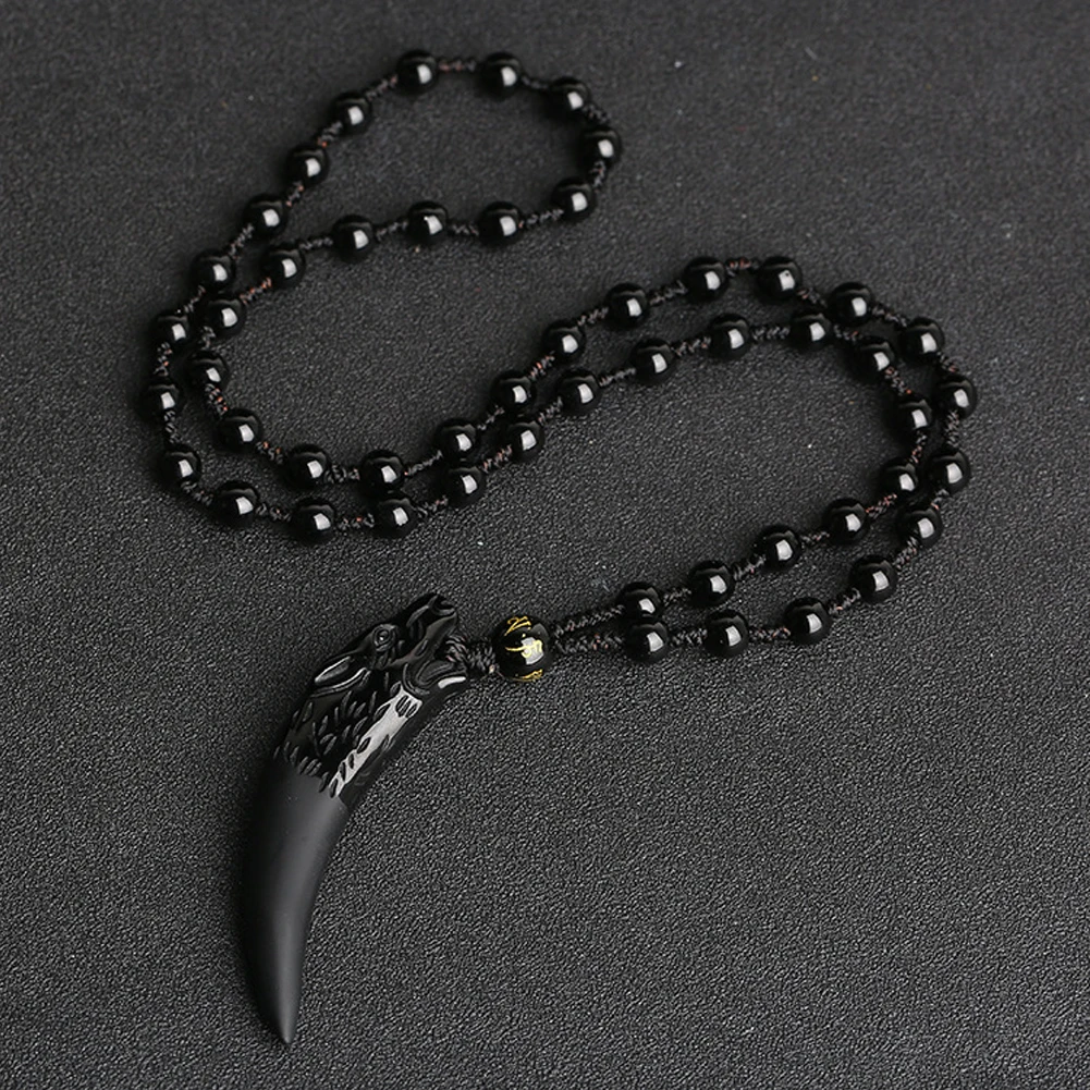 

Lucky Wolf Tooth Casual Accessories Office Decorative Smooth Amulets Unisex Couple Gift Ice Obsidian Pendant Necklace Crystal