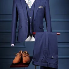 Осень-зима Темно-синие твид Мужская Свадьба Пром Костюмы комплект из 3 предметов жениха Смокинги для женихов индивидуальный заказ человек костюм пиджак мужской костюм