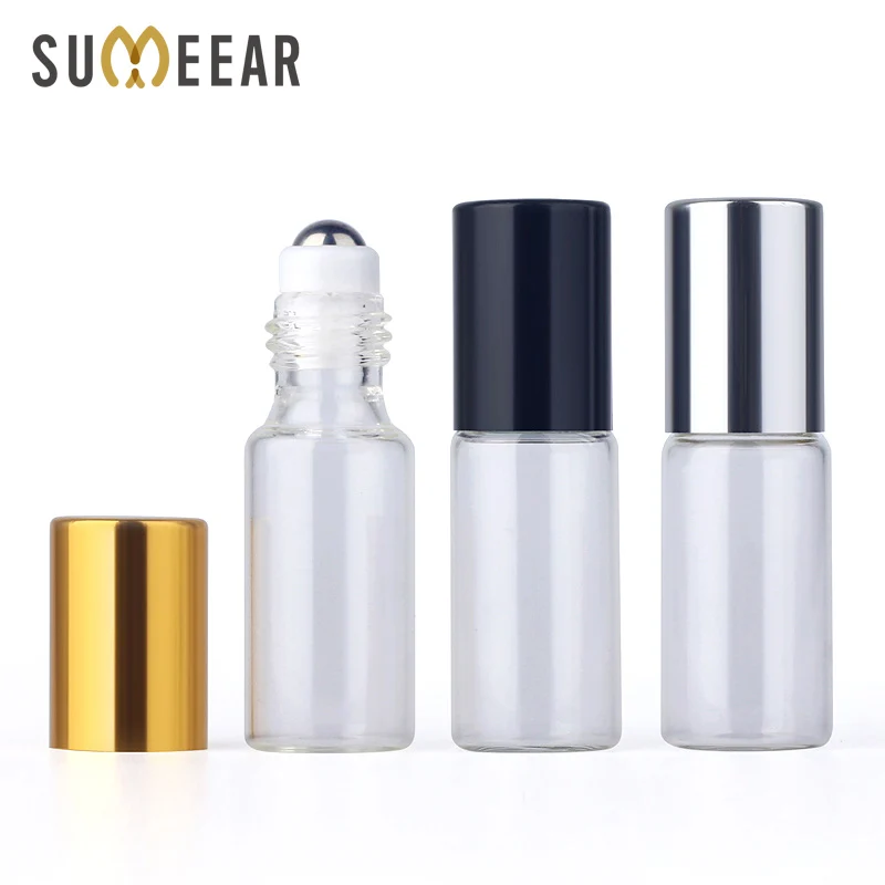 50pieces/lot 5ml Essential Oil Bottle Glass Roll on Perfume Bottle For Essential Oils Empty Cosmetic Case With roller bottles