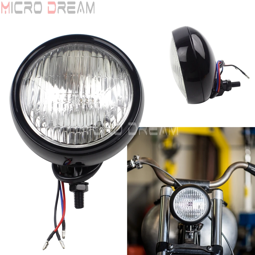 cheap Street Bike Motorcycle 4.5 #039; #039; Bottom Mount Headlight Black Headlamp Amber for Harley 883 Chopper Sportster Yamaha XS650 CX500