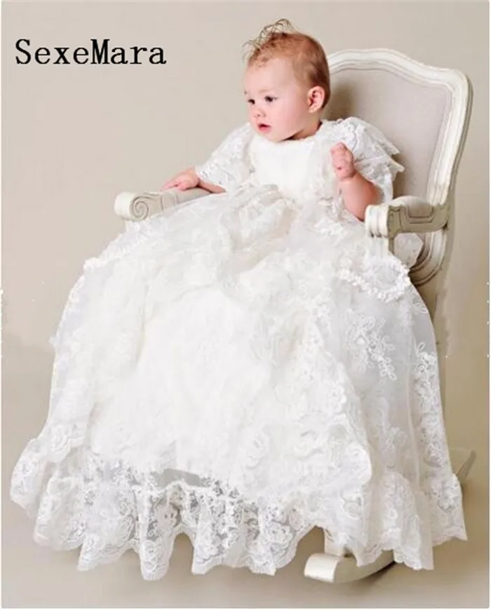  Heirloom Baby Infant Girls Christening Dress Toddler White Ivory Baptism Gown Lace Applique Robe Si