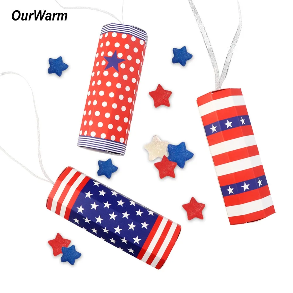 

OurWarm 10pcs Independance Day Firework Candy Boxes 4th of July Birthday Party Supplies 12.5*5*5cm Beautiful Boxes Guest Gifts