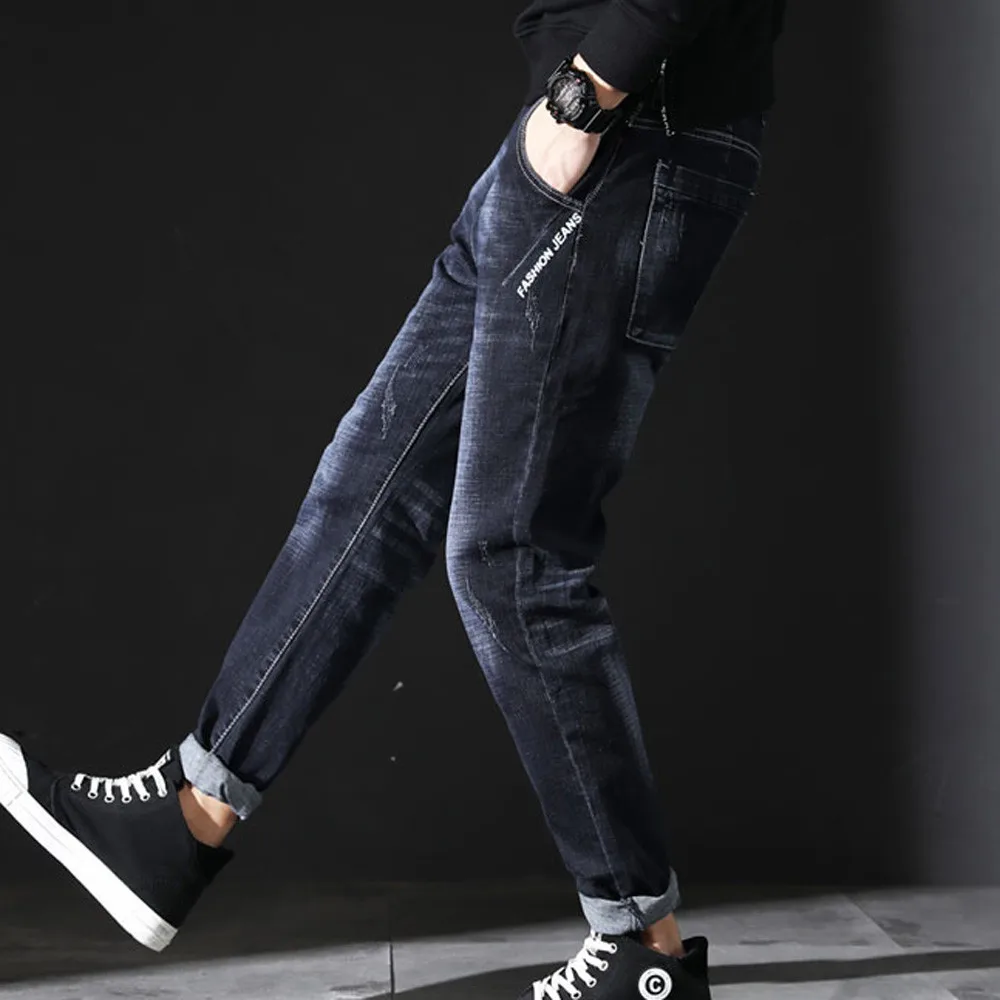 Feitong Мужские джинсы из хлопка Весна 2019 для мужчин одежда Алфавит средства ухода за кожей стоп повседневные штаны мотобрюки рваные, Стретч