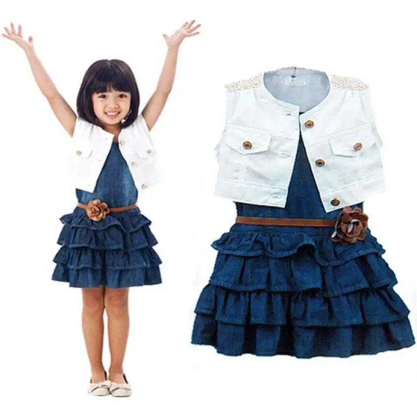 

TELOTUNY 2018 Hot Sale Children Girls Summer Models Girls Vest Jeans Dress + Jacket 2pc Suits For Girls Clothes Set JAN31