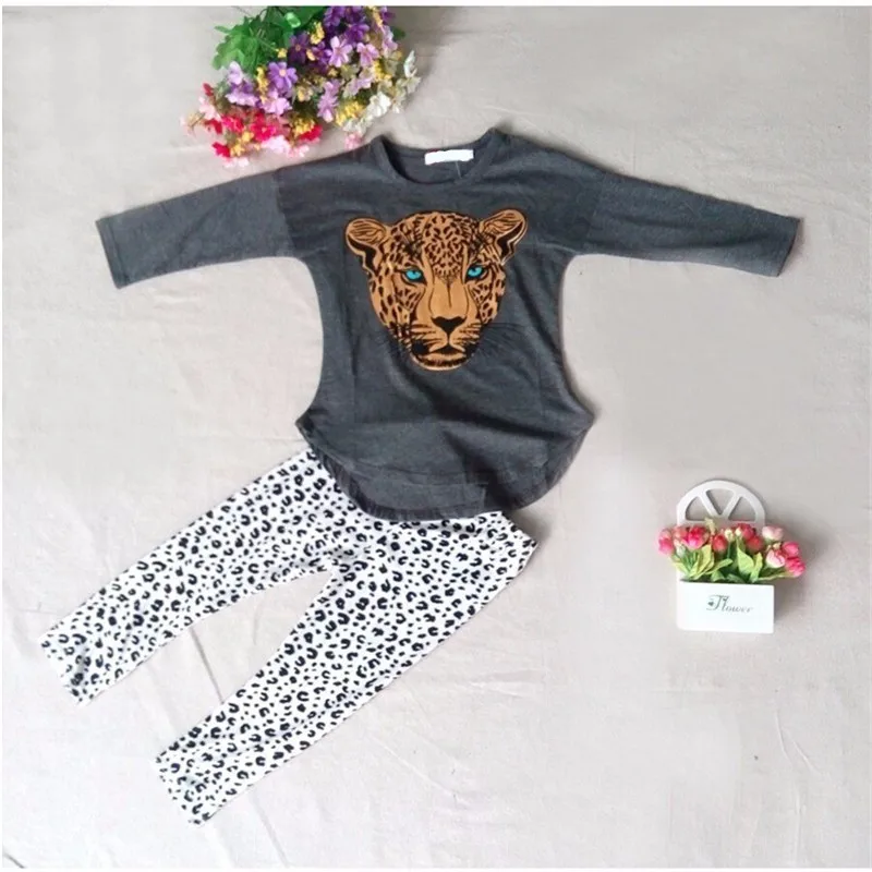 LILIGIRL/комплекты хлопковой одежды из 2 предметов для маленьких девочек, детские топы с тигром+ леопардовые леггинсы, костюм со штанами для лета, детская одежда - Цвет: Ali1305G