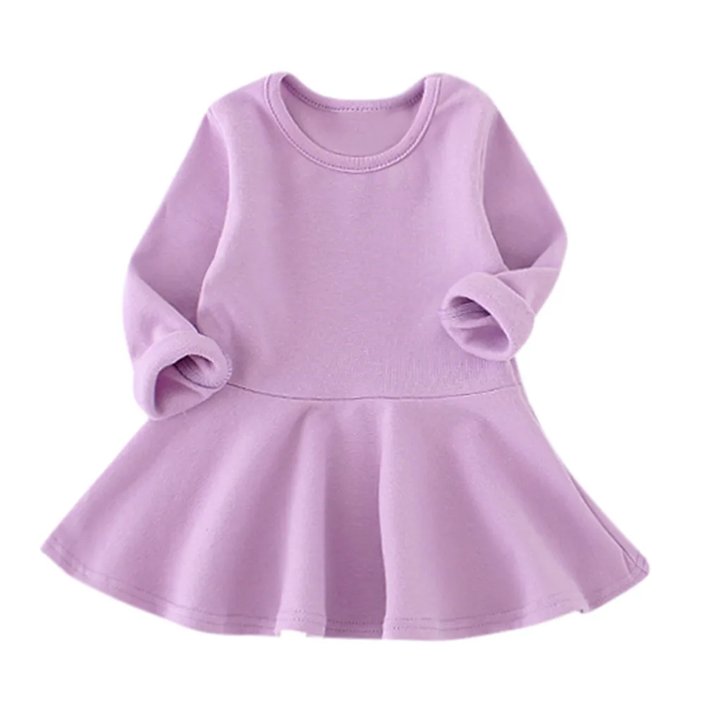 Vestido infantil/платье для маленьких девочек; 7 ярких цветов; однотонное Повседневное платье принцессы с длинными рукавами для малышей; одежда для маленьких девочек