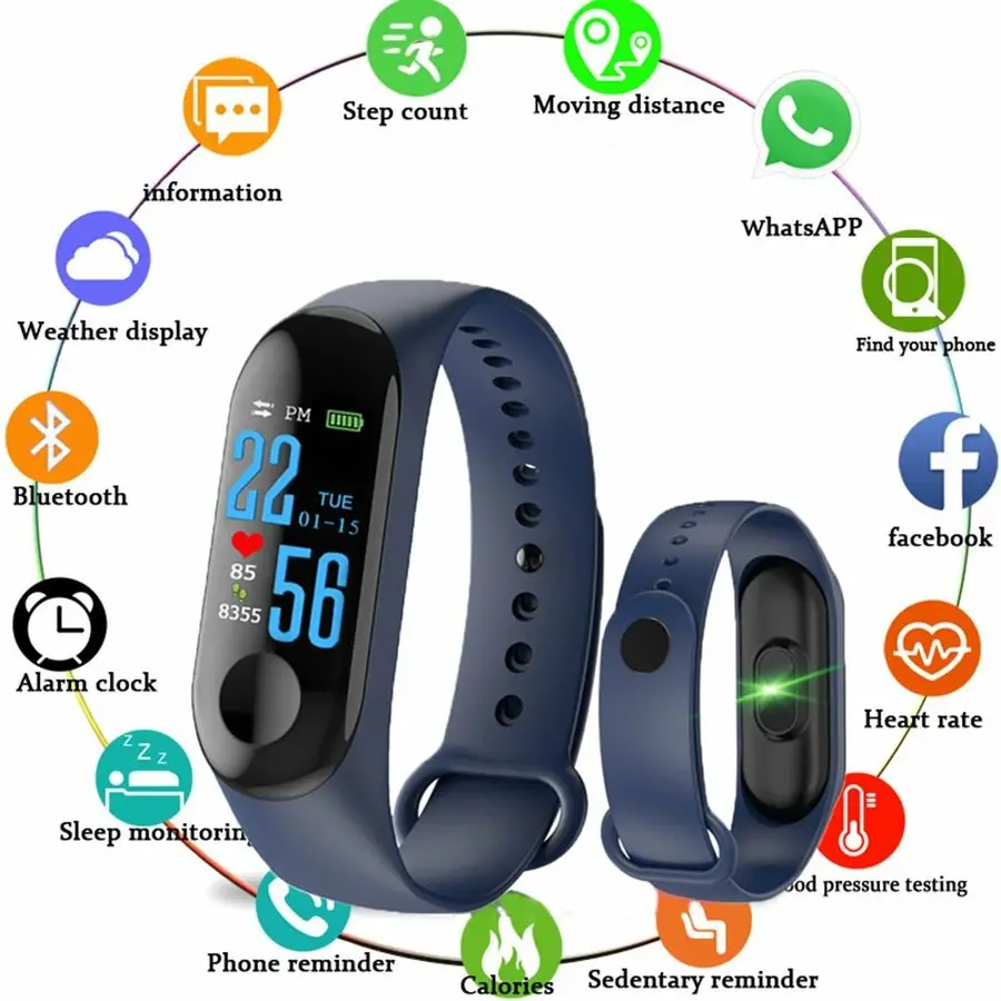 

M3 men Smart Bracelet Color Screen Blood Pressure Fitness Tracker Heart Rate Monitor Smart Band Sport for Android IOS