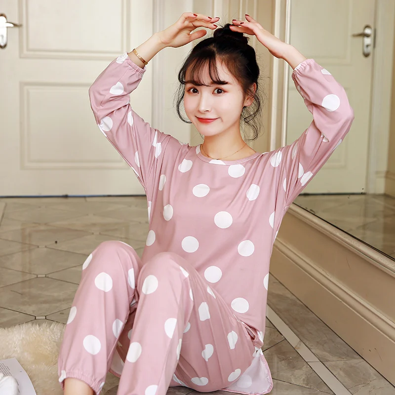

Nightgown Sweet Girl Sleepwear Suit Autumn Two-Piece Student Casual 2019 Spring Long Sleeved Pajamas Set For Women