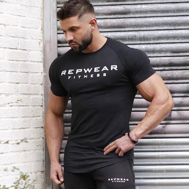 US $6.98 2019 New summer shirt cotton gym fitness men tshirt brand clothing Sports t shirt male print short
