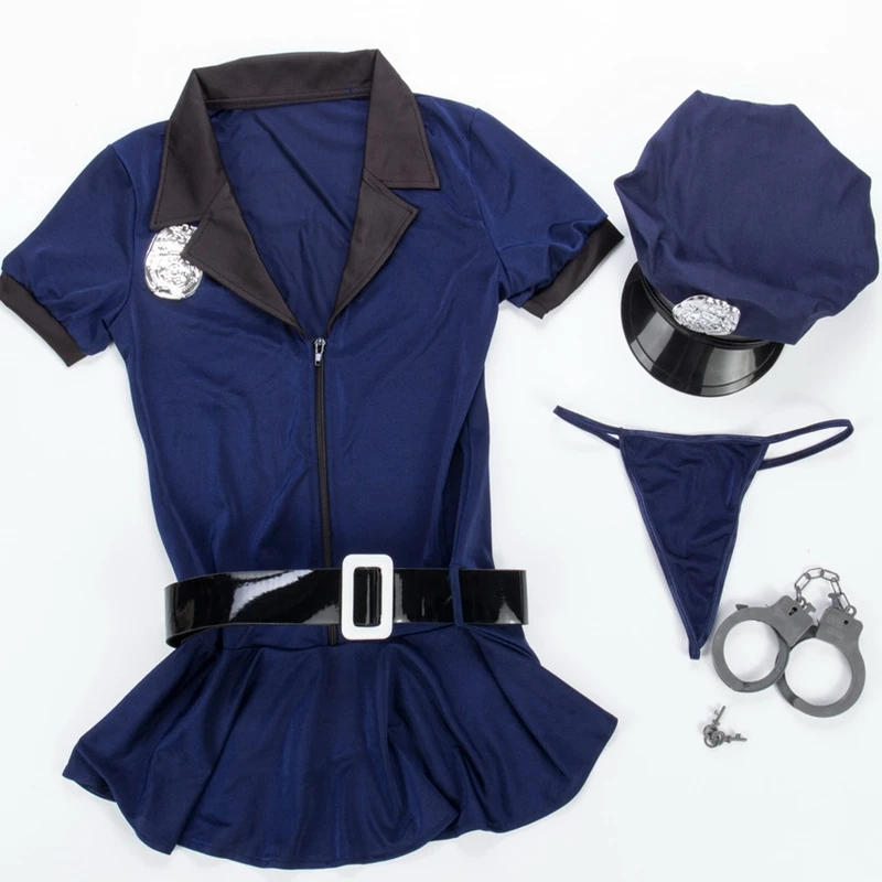 Blue Sexy Policewoman Costume Halloween Cosplay Cop Dress Outfit Police ...