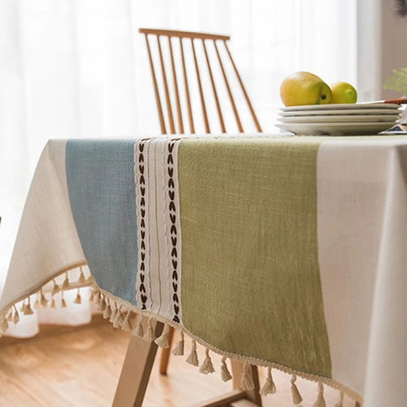 Decorative Cotton and Linen Tablecloth with Tassels Waterproof and Oil-Proof Thick Rectangular Wedding Table Cloth Coffee Tabl