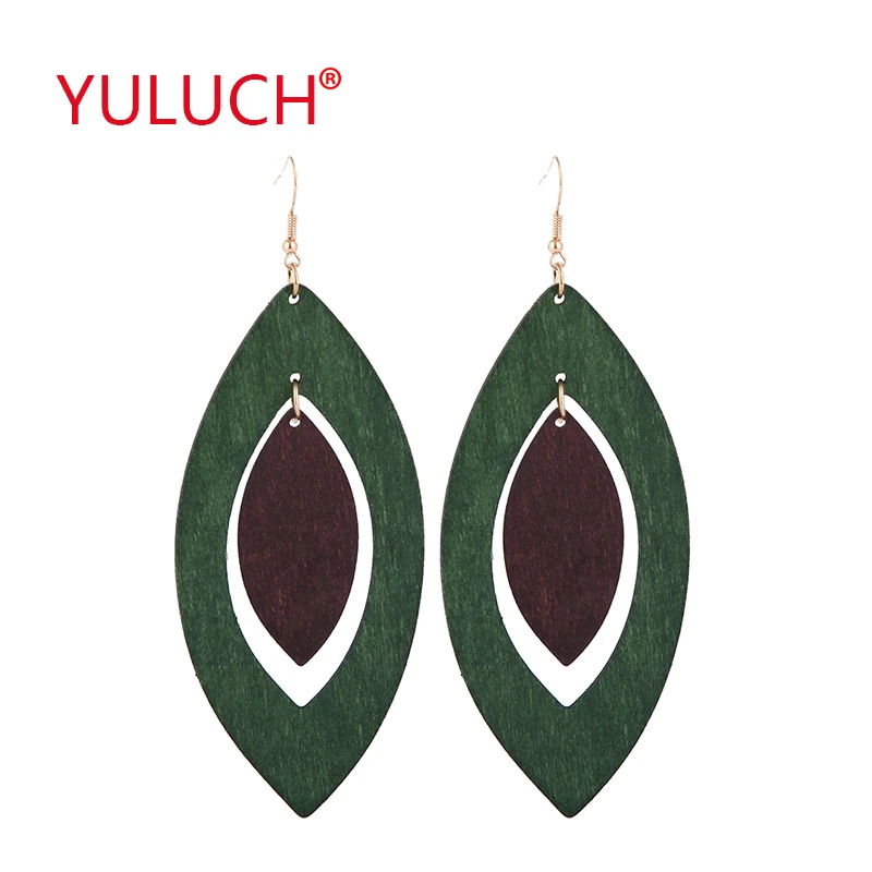 

YULUCH Vintage Ethnic Woman Exquisite Pop Earrings Jewelry for Wooden Oval Hanging Small Wood Pendant Earrings Gifts