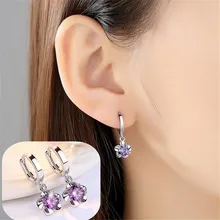 Модный золотой цвет простой в Корейском стиле фиолетовый хрустальный цветок серьги гвоздики для женщин Свадебные украшения Свадебные обручальные серьги