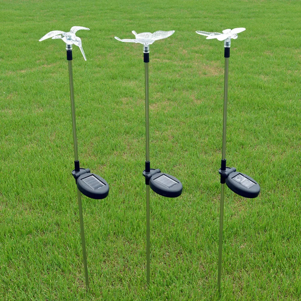 3 Packs Solar LED Butterfly Dragonfly Light Lawn Garden Lamp Color Changing UK