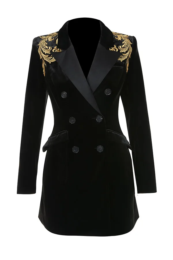 Top Quality Fashion Long Sleeve Black Deep V-neck Velvet Coat Evening Party Jacket (3)