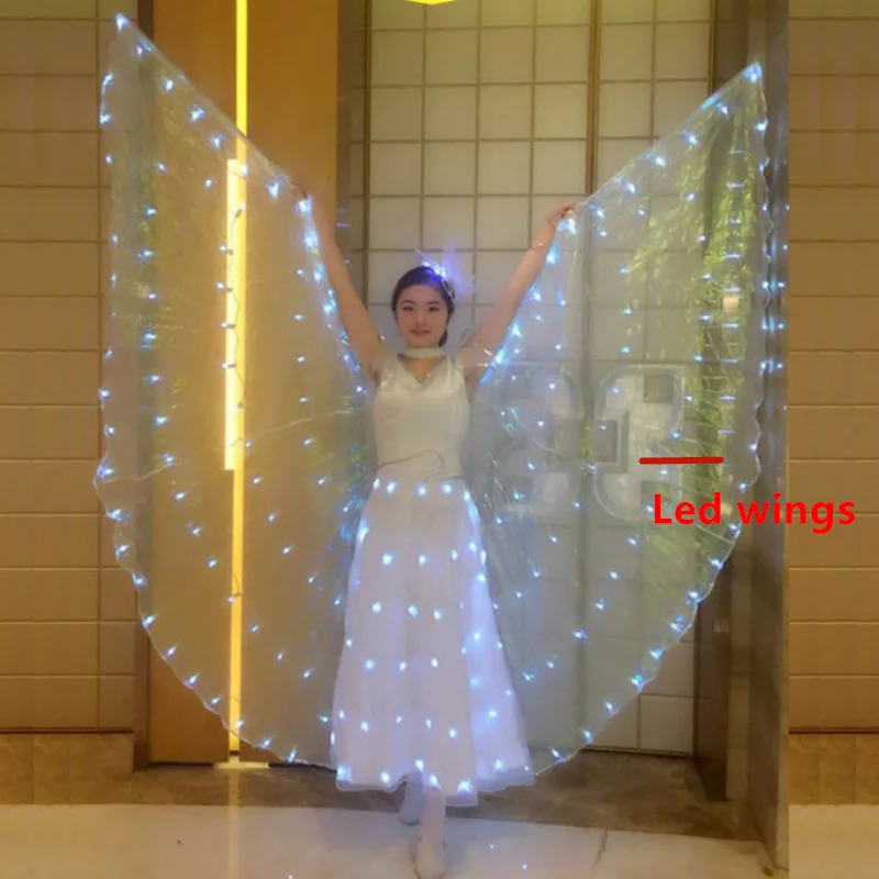 led wings Ruoru для взрослых девочек, светодиодные крылья для танца живота, карнавальный костюм со светодиодными крыльями, белые светодиодные крылья Isis, светодиодное платье, головная Цветочная одежда для танца живота - Цвет: led wings