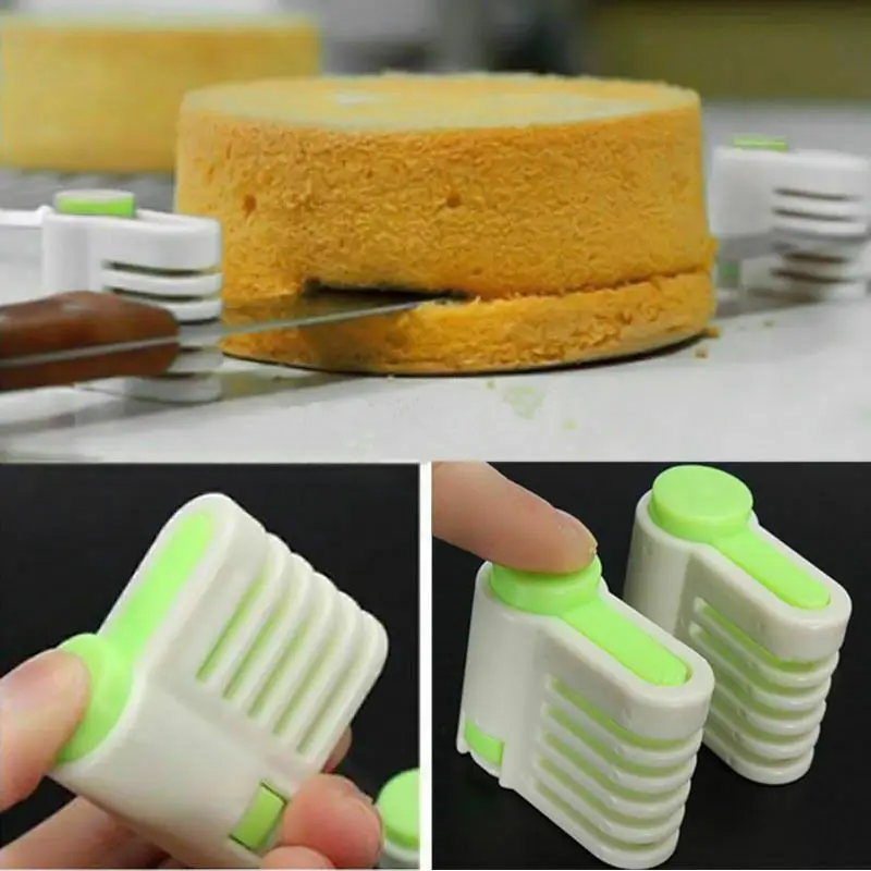 

2 Pcs Even Cake Slicing Leveler Bread Cutter Baking Tools easy to carry Green Pink