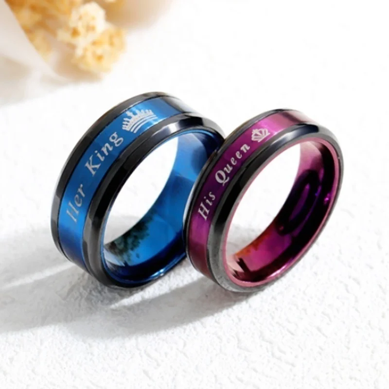 Best 2019 1pcs Couple Fashion Jewelry Her King His Queen Stainless Steel Ring Prince Princess Engagement Wedding Party Jewelry Weddin