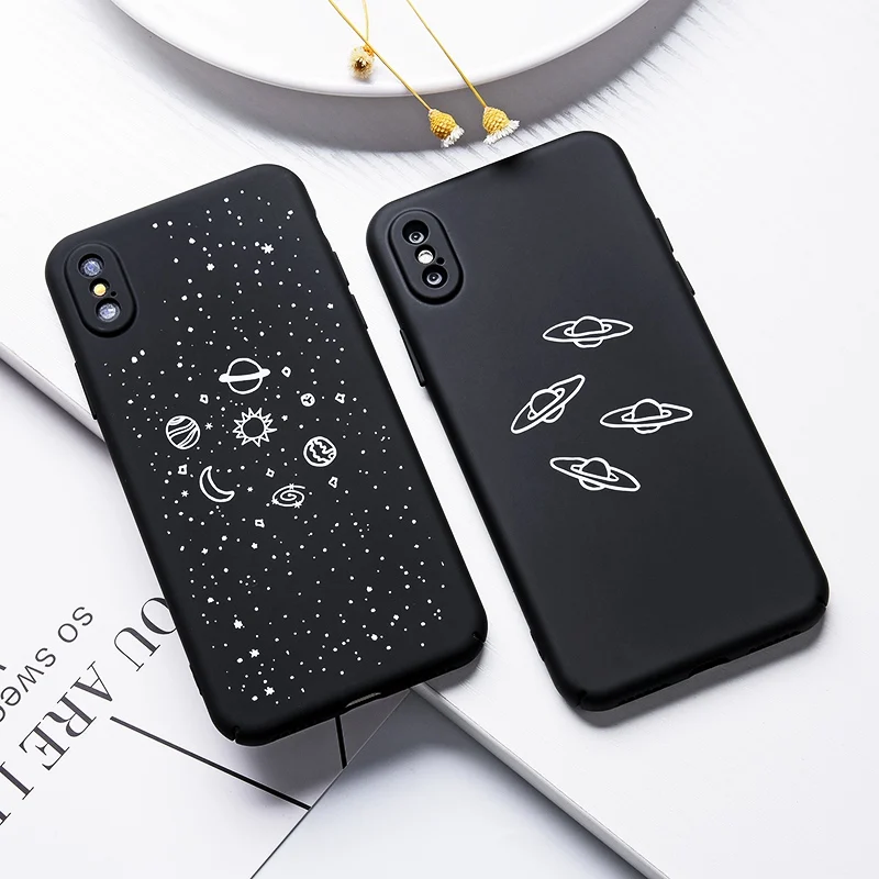TOMKAS Moon Patterned Cases For iPhone X 8 7 6S Case Hard PC Cover Matte Space Plain Cases For iPhone 6 7 8 Plus Cute  (6)