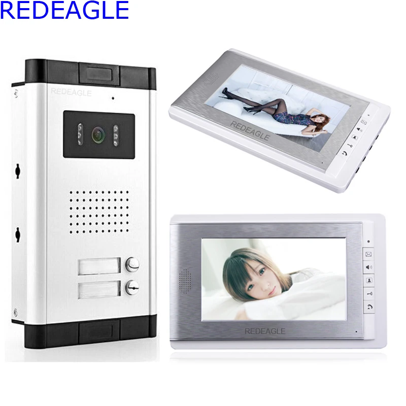 REDEAGLE Apartment 2 Units Wired Color Video Door Phone Audio Visual Entry Intercom System 2pcs 7 inch LCD Monitor and Camera REDEAGLE Apartment 2 Units Wired Color Video Door Phone Audio Visual Entry Intercom System 2pcs 7 inch LCD Monitor and Camera