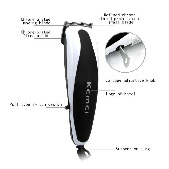  Kemei KM-08-51 Black+white ABS 220-240V 50Hz Electric shaving head barber hair clipper