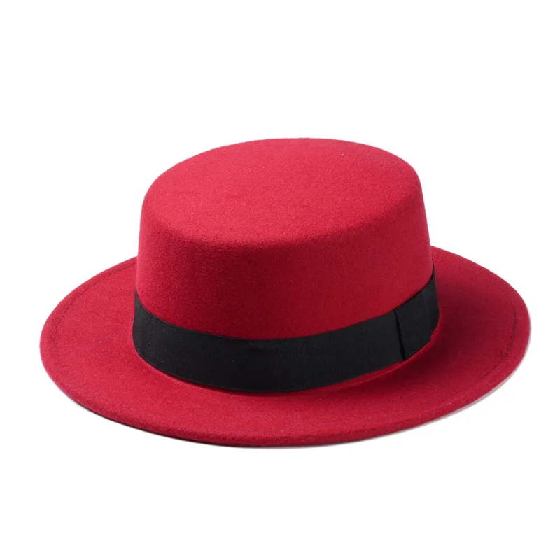 Mistdawn, женская шляпа-котелок, матроска, Кепка с широкими полями, плоская верхняя часть, шапки для пирога из свинины, унисекс, уличные вечерние шляпы для похода в церковь - Цвет: red