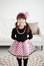 2016 Christmas Baby Dresses Girls Princess Polka Dot Plaid Long Sleeve Party Full Fancy Dress