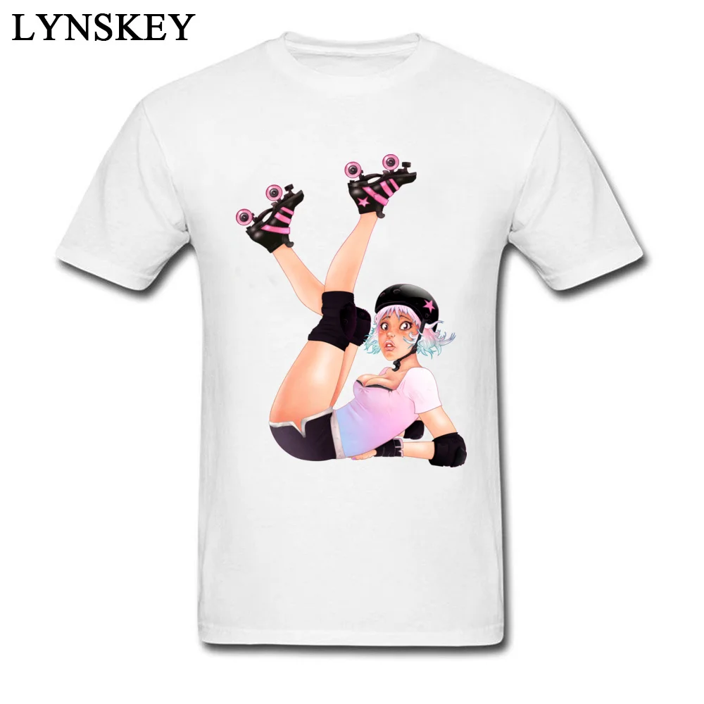 Party Summer/Fall Retro Roller Derby Pinup Girl Tops Shirt Hot Sale Crew Neck Short Sleeve Cotton Fabric Men T Shirts Casual Tee-Shirt Retro Roller Derby Pinup Girl white