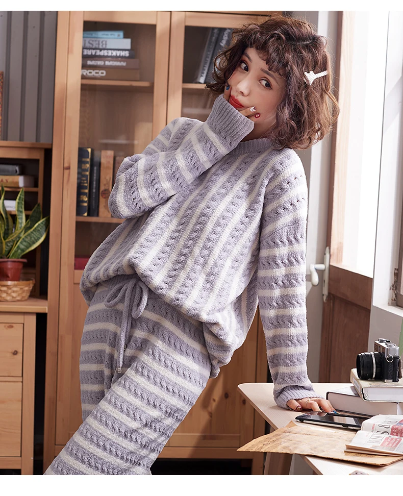 Осенне-зимняя женская пижама, комплект для сна, куртка, штаны, одежда для сна, теплая ночная рубашка, женский теплый милый студенческий домашний костюм, одежда для сна