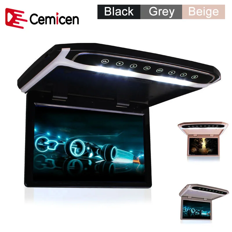 

Cemicen 15.6 Inch Car Roof Mount Monitor Flip Down TFT LCD Player Support 1080P USB FM HDMI SD Touch Button Ceiling MP5 Player